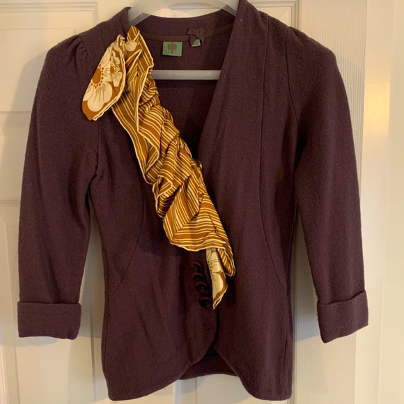 Plum Sweater Jacket with Scarf Detail - Picture 1 of 3